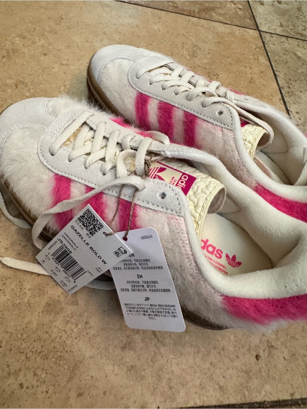 adidas Women’s White Suede Sneakers with Pink Stripes